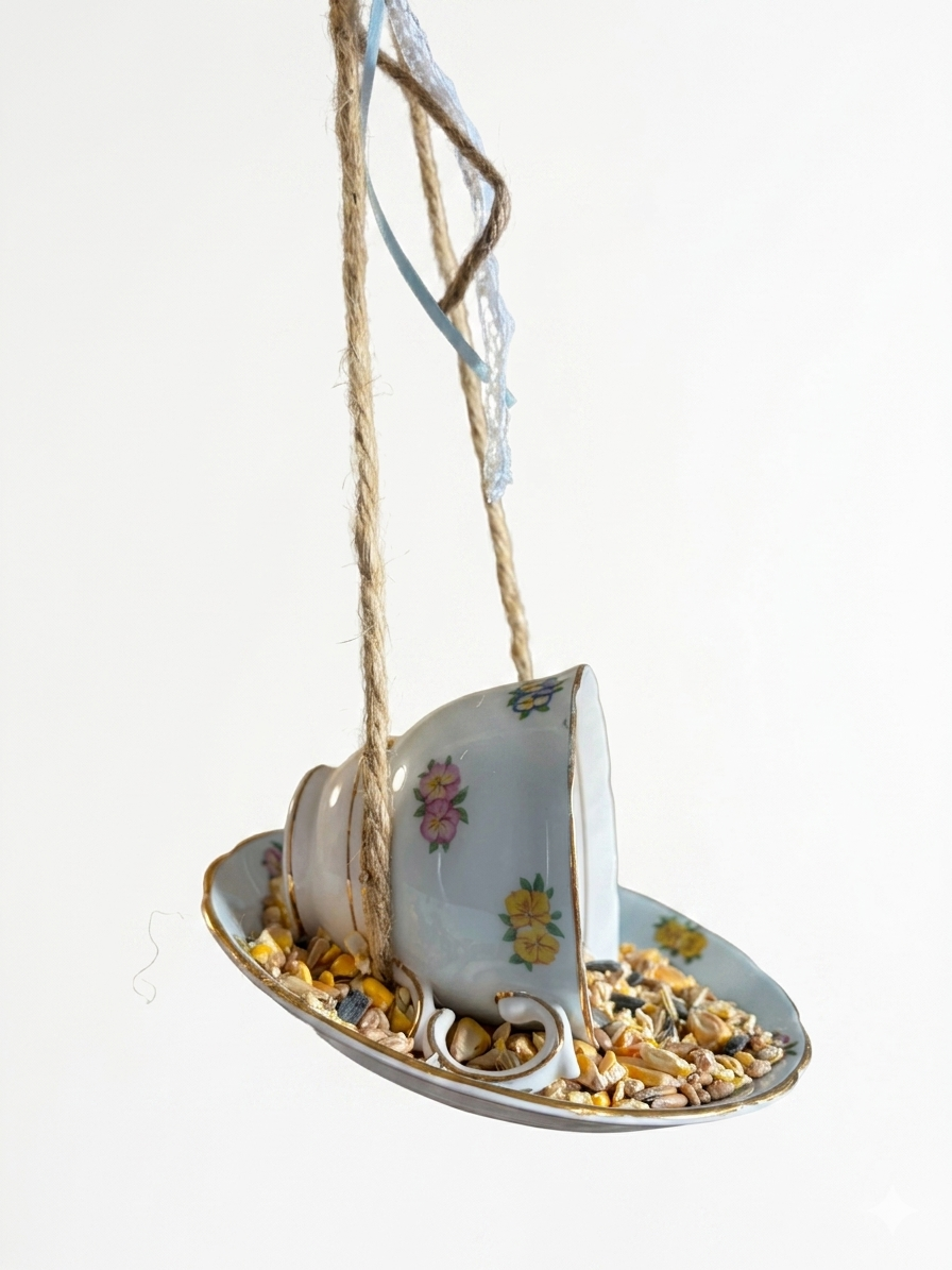 Vintage Teacup Bird Feeder