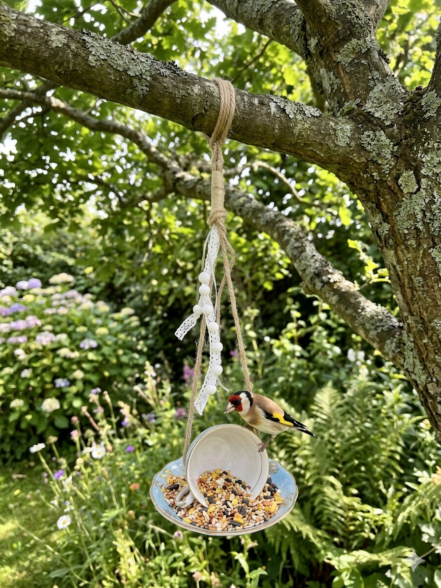 Vintage Teacup Bird Feeder